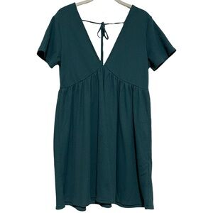 Forever 21 Green Deep V-Neck Short Sleeve Swing Dress Size Large